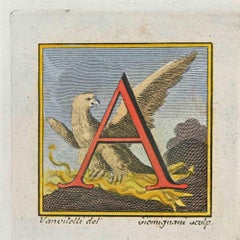 Lettera dell'alfabeto A - Acquaforte di Luigi Vanvitelli - XVIII secolo
