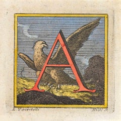 Antique Letter of the Alphabet  A - Etching by Luigi Vanvitelli - 18th Century