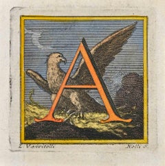 Antique Letter of the Alphabet A - Etching by Luigi Vanvitelli - 18th Century