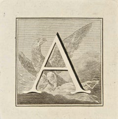 Letter of the Alphabet A - Etching by Luigi Vanvitelli - 18th Century