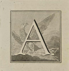 Letra del alfabeto A - Aguafuerte de Luigi Vanvitelli - Siglo XVIII