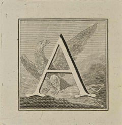 Letter of the Alphabet A - Etching by Luigi Vanvitelli - 18th Century