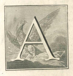 Letter of the Alphabet A - Etching by Luigi Vanvitelli - 18th Century