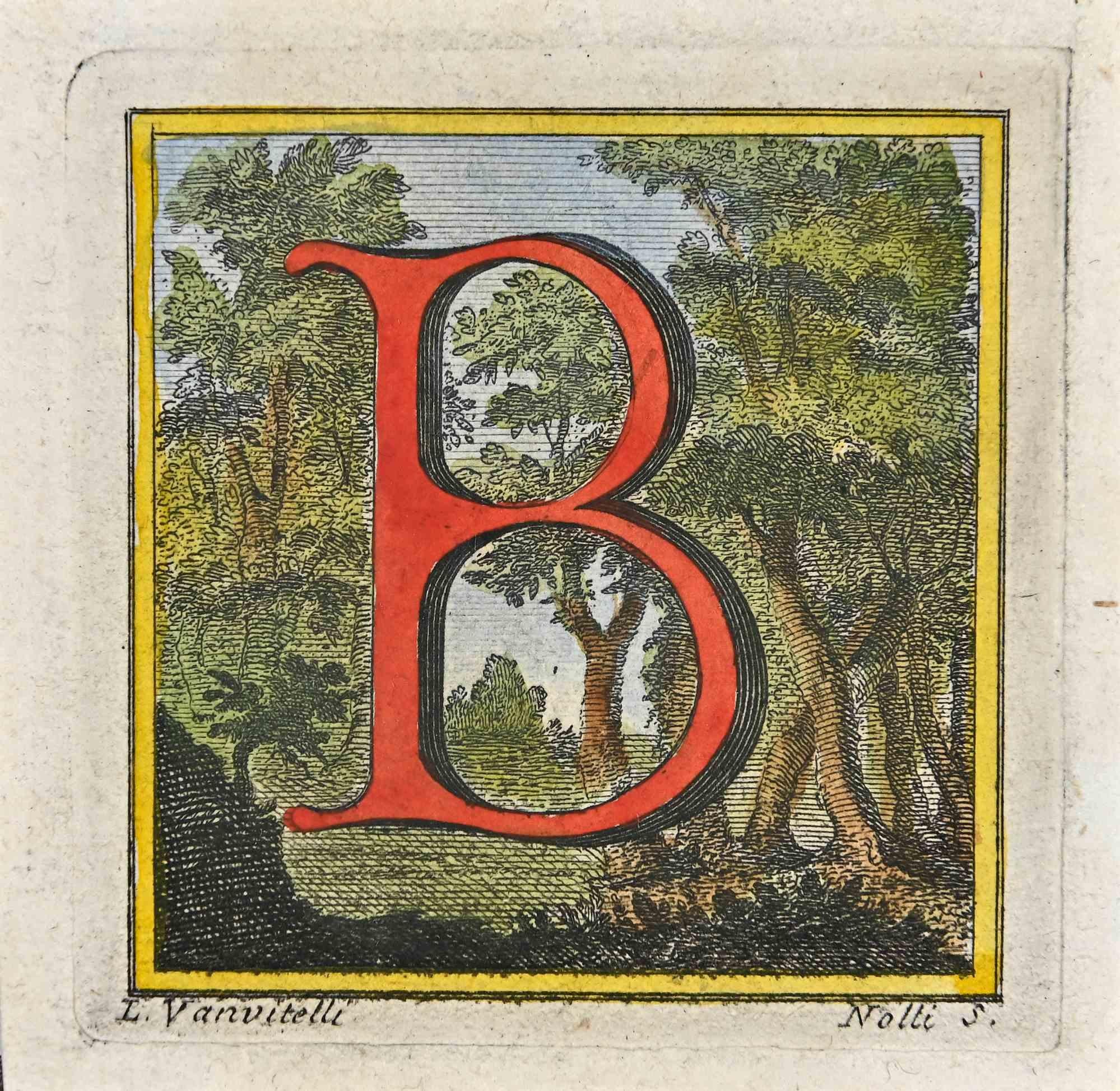 Letter of the Alphabet B,  from the series "Antiquities of Herculaneum", is an etching on paper realized by Luigi Vanvitelli in the 18th century.

Signed on the plate.

Good conditions.

The etching belongs to the print suite “Antiquities of