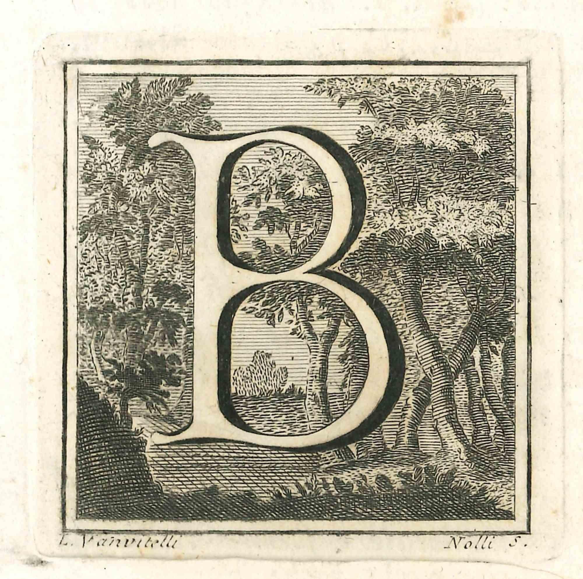 Lettre de l'alphabet B, de la série "Antiquités d'Herculanum", est une gravure sur papier réalisée par Luigi Vanvitelli au XVIIIe siècle.

Bon état avec de légers plis.

La gravure appartient à la suite d'estampes "Antiquités d'Herculanum exposées"
