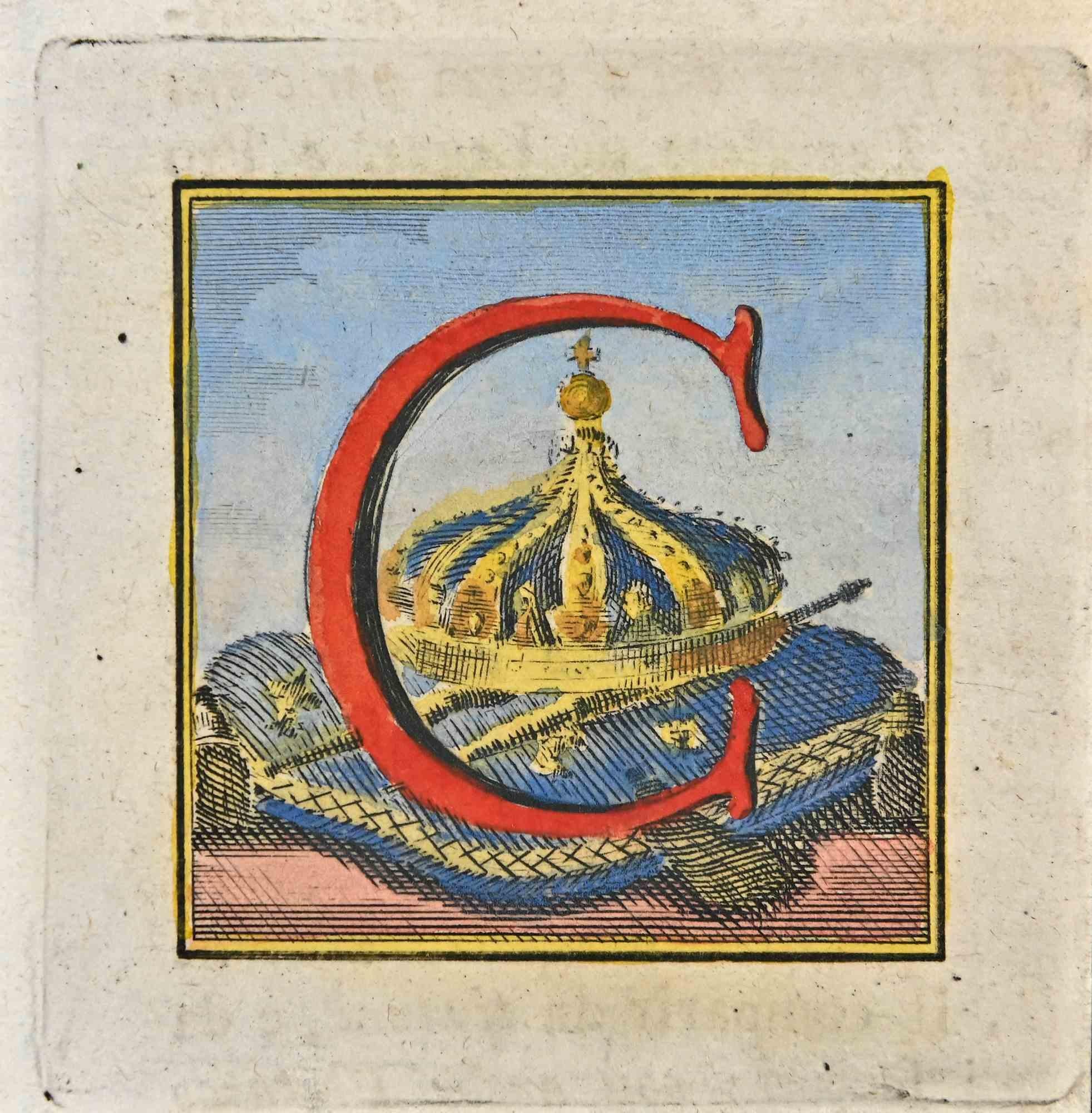 Buchstabe des Alphabets C aus der Serie "Altertümer von Herculaneum", ist eine Radierung auf Papier von Luigi Vanvitelli aus dem 18. Jahrhundert.

Gute Bedingungen.

Die Radierung gehört zu der Druckserie "Antiquities of Herculaneum Exposed"