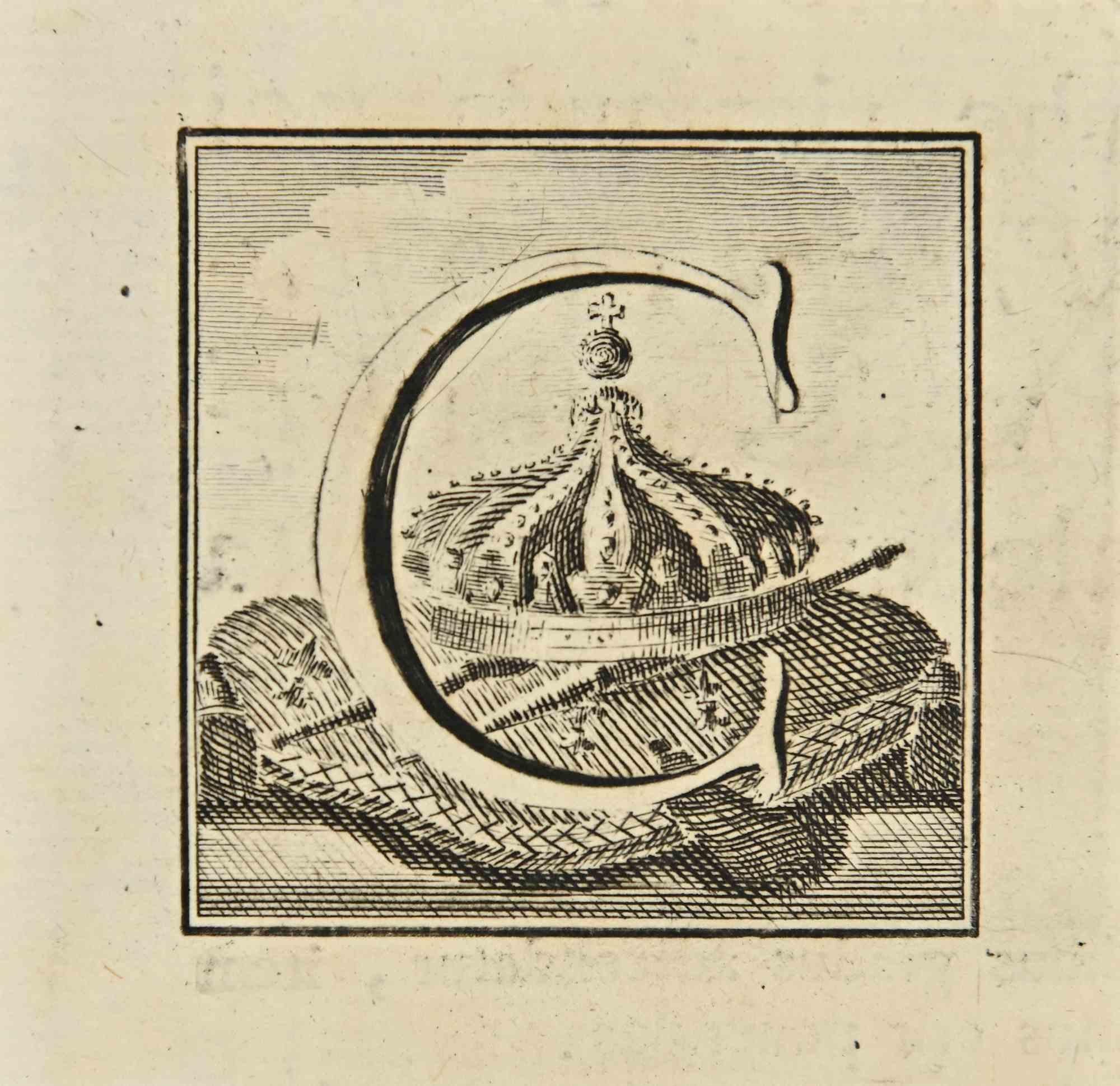 Letter of the Alphabet C,  from the series "Antiquities of Herculaneum", is an etching on paper realized by Luigi Vanvitelli in the 18th century.

Good conditions.

The etching belongs to the print suite “Antiquities of Herculaneum Exposed”
