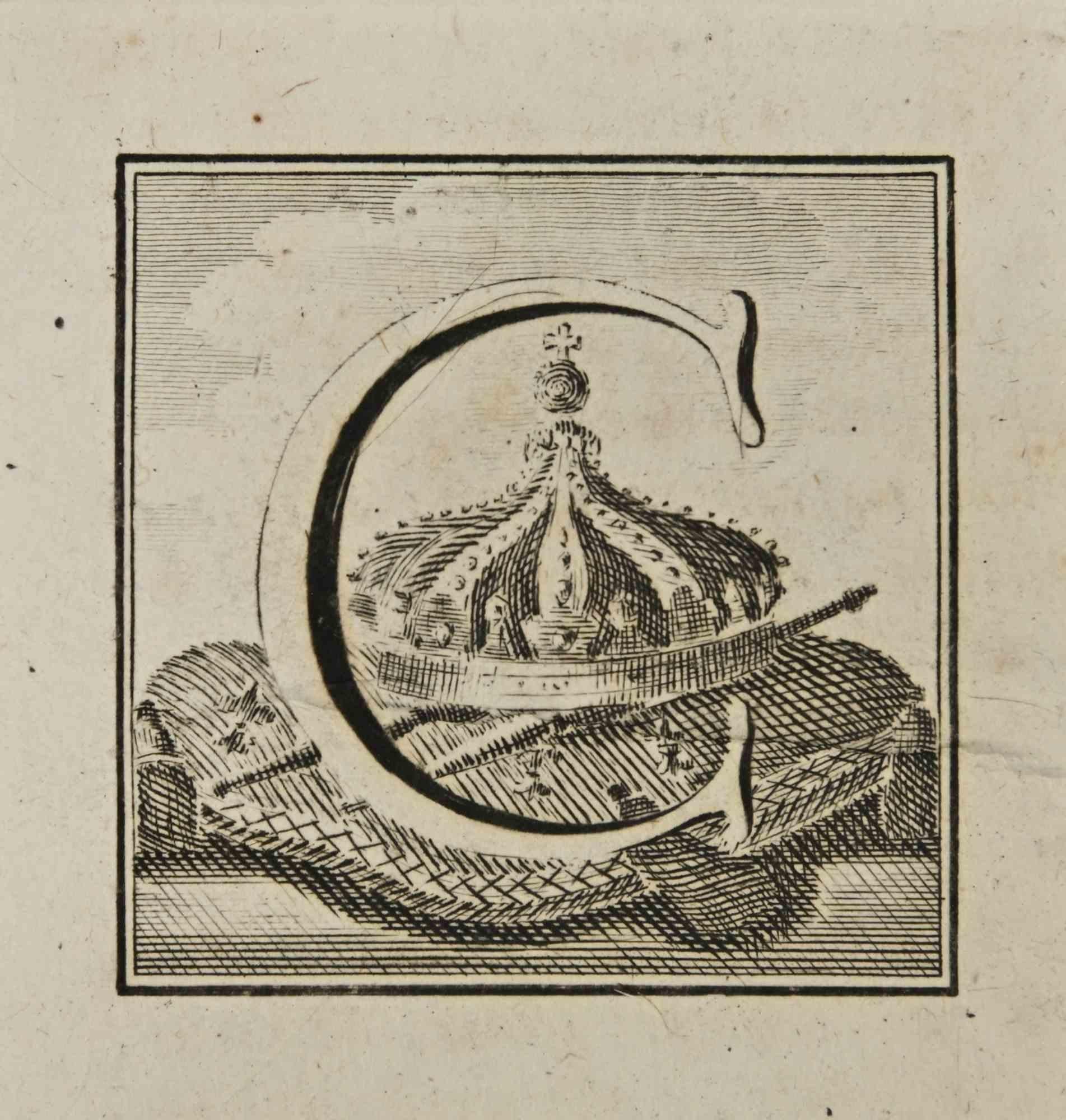 Letter of the Alphabet C,  from the series "Antiquities of Herculaneum", is an etching on paper realized by Luigi Vanvitelli in the 18th century.

Good conditions.

The etching belongs to the print suite “Antiquities of Herculaneum Exposed”