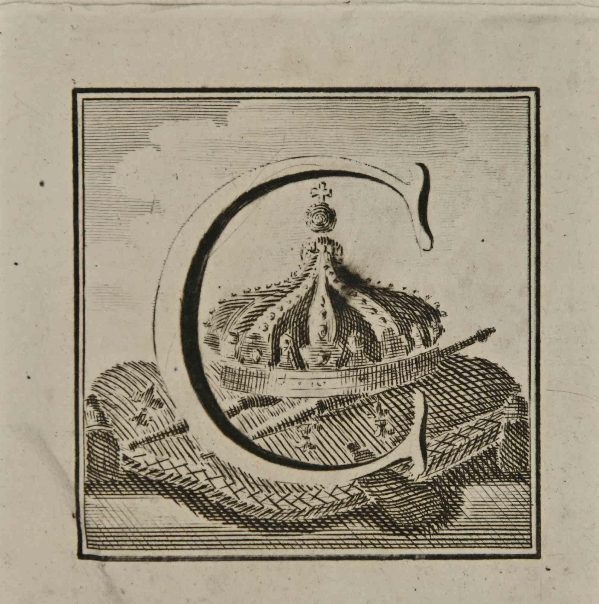 Letter of the Alphabet C,  from the series "Antiquities of Herculaneum", is an etching on paper realized by Luigi Vanvitelli in the 18th century.

Good conditions.

The etching belongs to the print suite “Antiquities of Herculaneum Exposed”