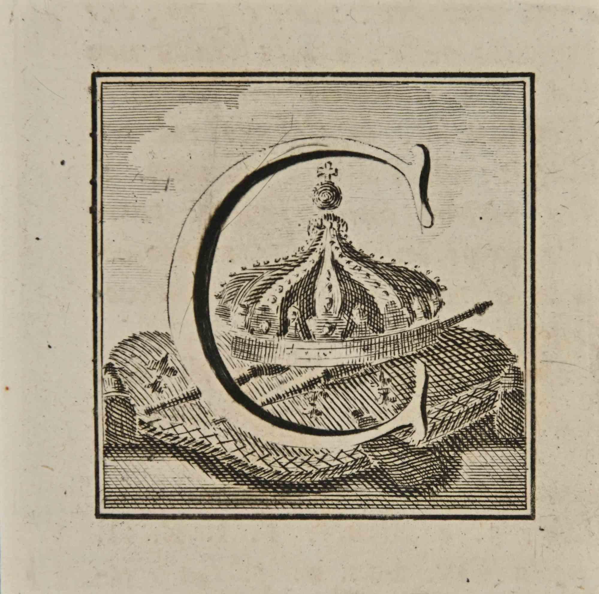 Letter of the Alphabet C,  from the series "Antiquities of Herculaneum", is an etching on paper realized by Luigi Vanvitelli in the 18th century.

Good conditions.

The etching belongs to the print suite “Antiquities of Herculaneum Exposed”