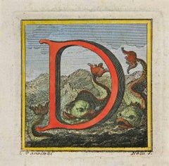 Buchstabe D  Radierung von Luigi Vanvitelli  18. Jahrhundert