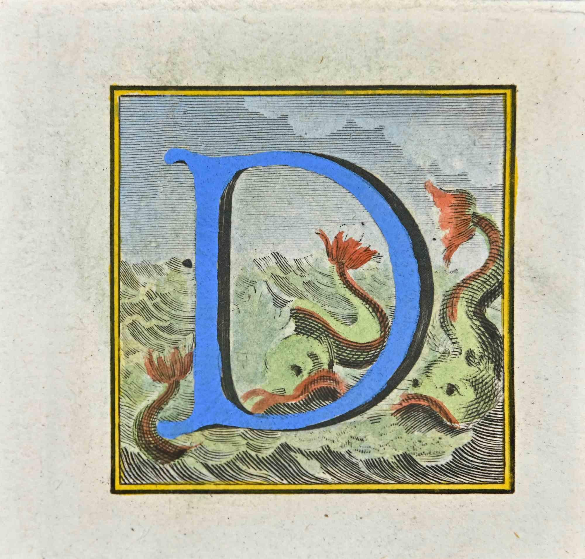 Lettre de l'Alphabet D de la série "Antiquités d'Herculanum", est une gravure sur papier réalisée par Luigi Vanvitelli au 18ème siècle.

Bonnes conditions.

La gravure appartient à la suite d'estampes "Antiquités d'Herculanum exposées" (titre