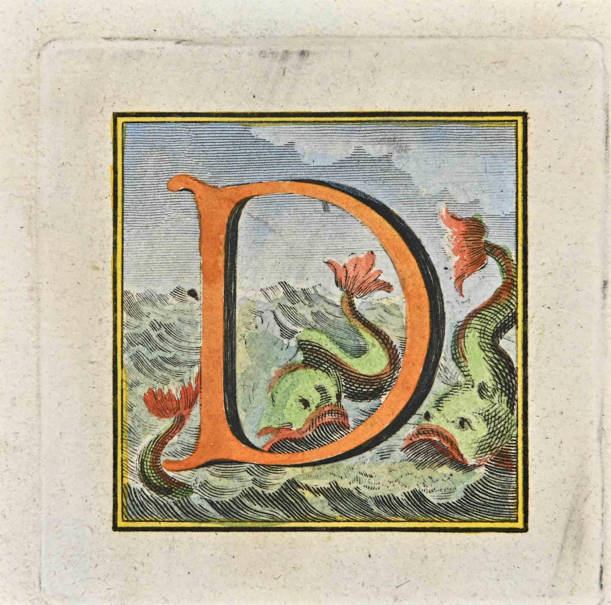 Lettre de l'Alphabet D de la série "Antiquités d'Herculanum", est une gravure sur papier réalisée par Luigi Vanvitelli au 18ème siècle.

Bonnes conditions.

La gravure appartient à la suite d'estampes "Antiquités d'Herculanum exposées" (titre