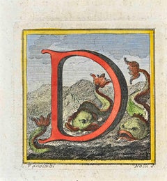 Antique Letter of the Alphabet D - Etching by Luigi Vanvitelli - 18th Century