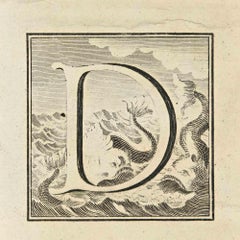 Buchstabe des Alphabets D - Radierung von Luigi Vanvitelli - 18. Jahrhundert
