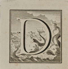 Buchstabe „Alphabet  D – Radierung von Luigi Vanvitelli – 18. Jahrhundert