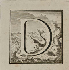 Lettera dell'alfabeto  D - Acquaforte di Luigi Vanvitelli - XVIII secolo