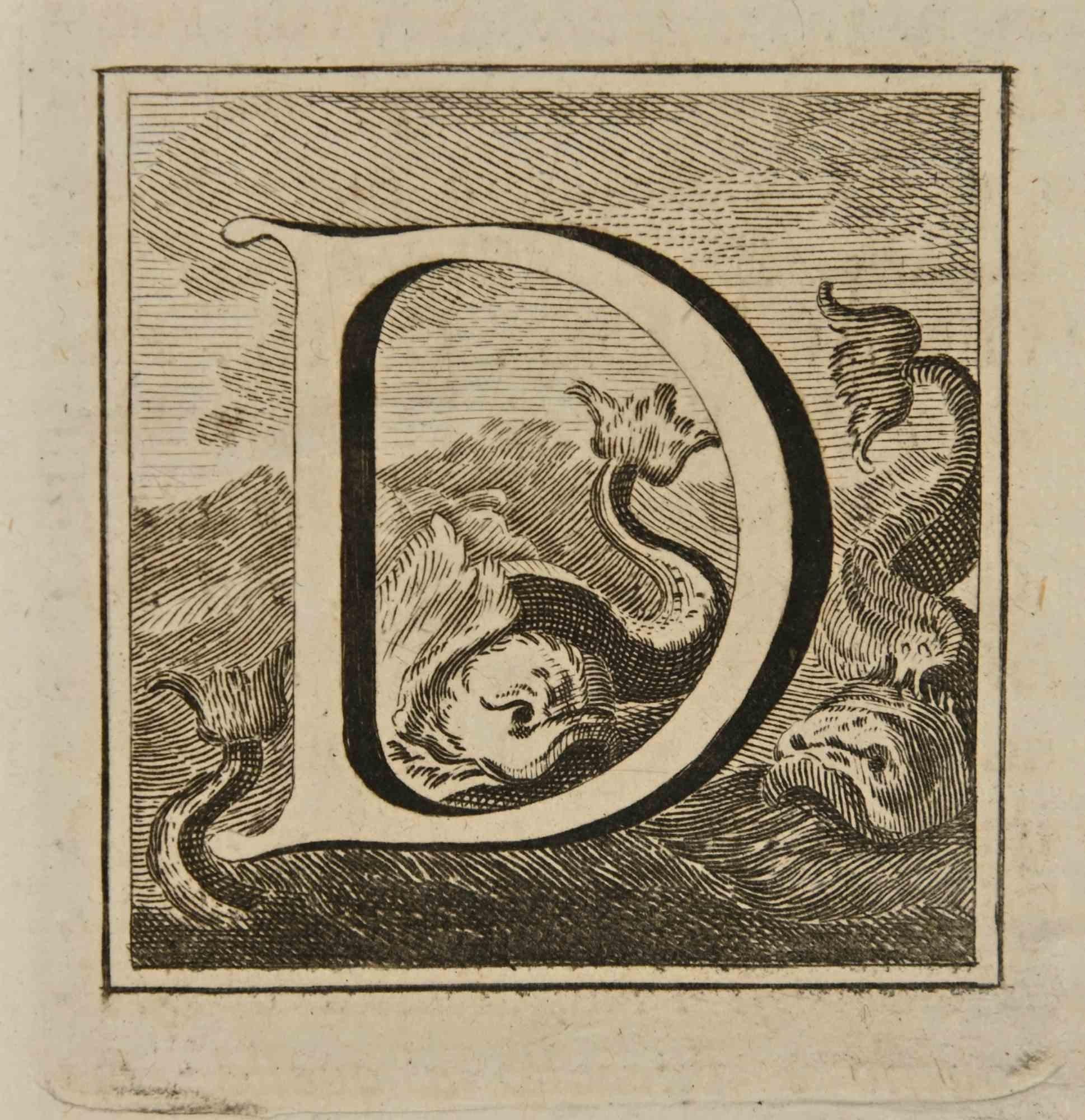 Letter of the Alphabet D,  from the series "Antiquities of Herculaneum", is an etching on paper realized by Luigi Vanvitelli in the 18th century.

Good conditions.

The etching belongs to the print suite “Antiquities of Herculaneum Exposed”