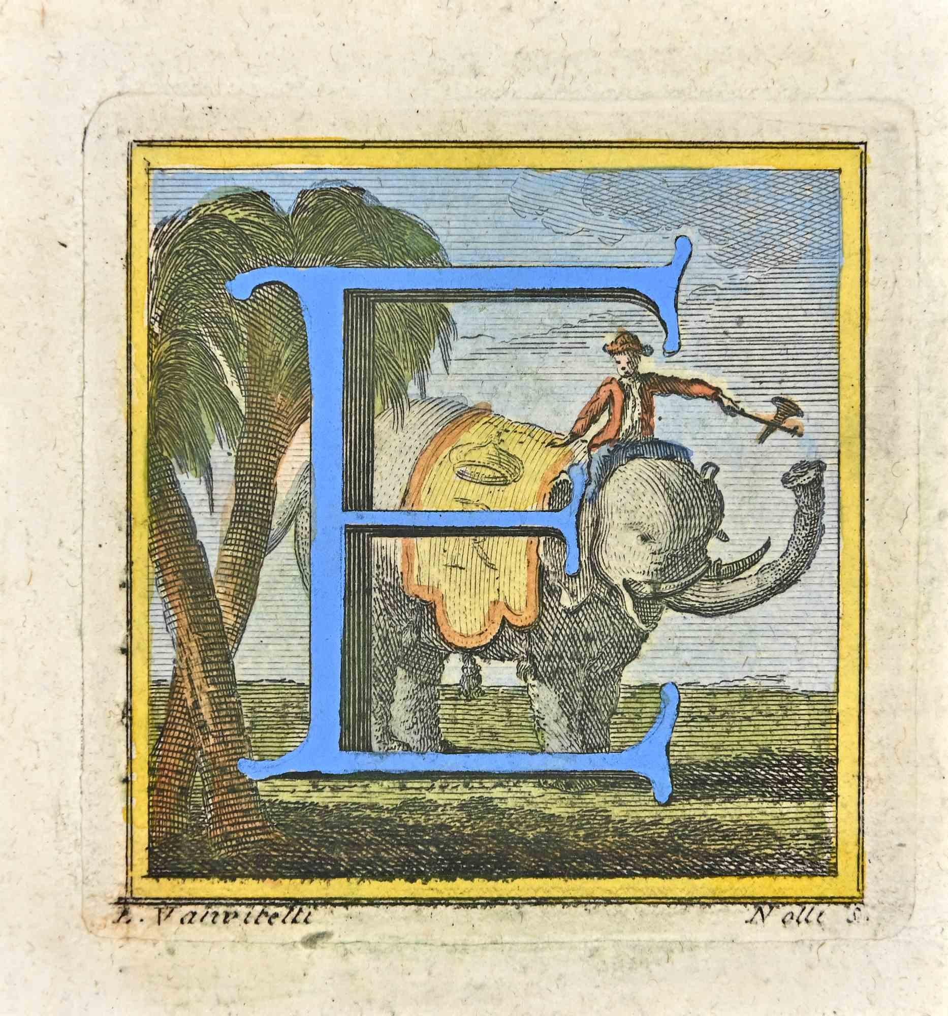 Letter of the Alphabet E  from the series "Antiquities of Herculaneum", is an etching on paper realized by Luigi Vanvitelli in the 18th century.

Signed on the plate.

Good conditions.

The etching belongs to the print suite “Antiquities of