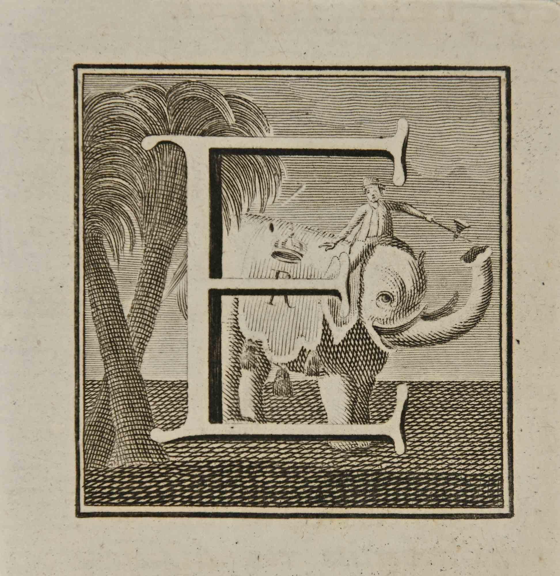 Letter of the Alphabet E,  from the series "Antiquities of Herculaneum", is an etching on paper realized by Luigi Vanvitelli in the 18th century.

Good conditions.

The etching belongs to the print suite “Antiquities of Herculaneum Exposed”