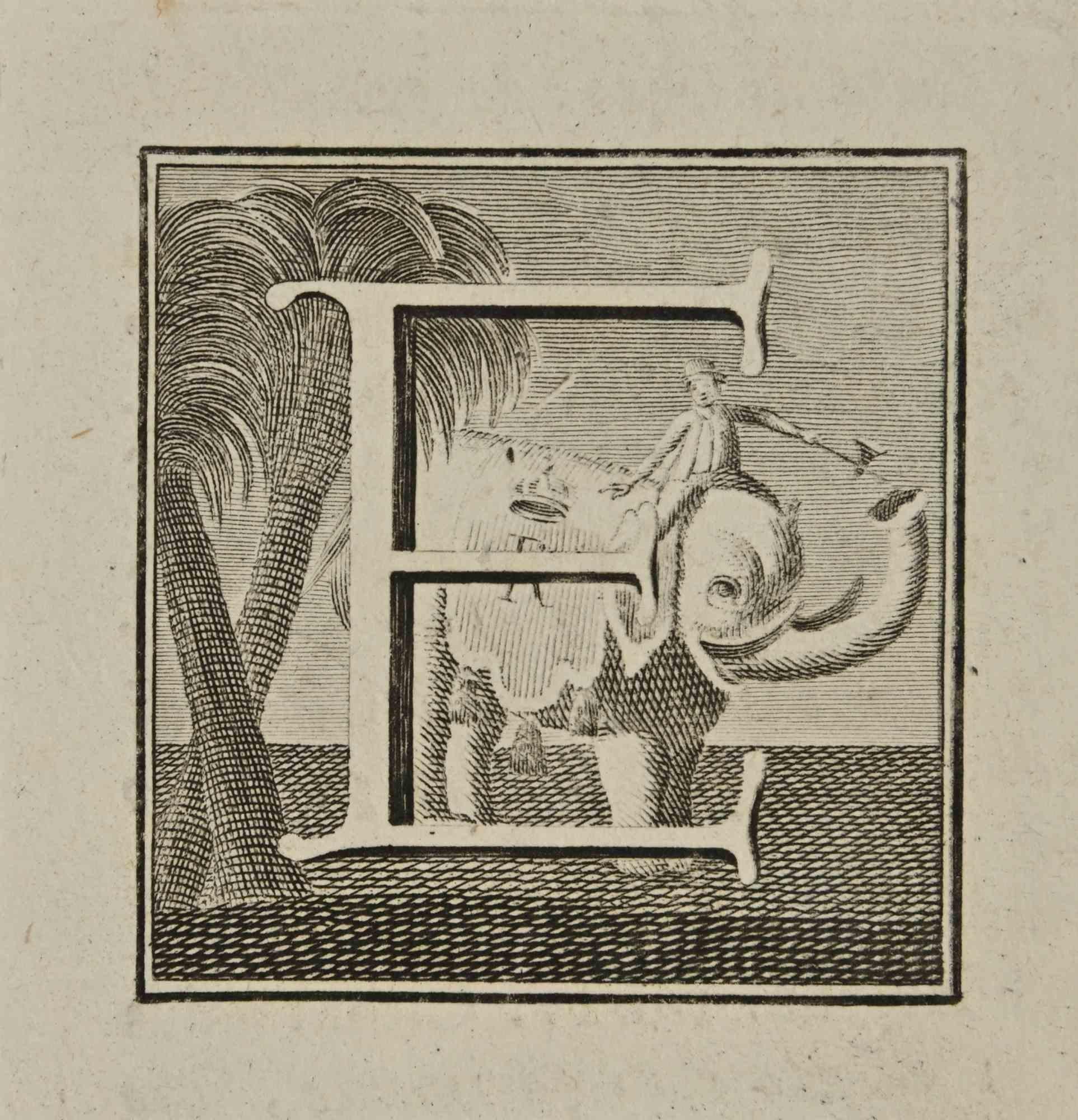 Buchstabe des Alphabets E,  aus der Serie "Altertümer von Herculaneum", ist eine Radierung auf Papier, die von Luigi Vanvitelli im 18.

Gute Bedingungen.

Die Radierung gehört zu der Druckserie "Antiquities of Herculaneum Exposed" (Originaltitel: