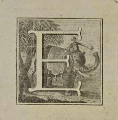 Antique Letter of the Alphabet E - Etching by Luigi Vanvitelli - 18th Century