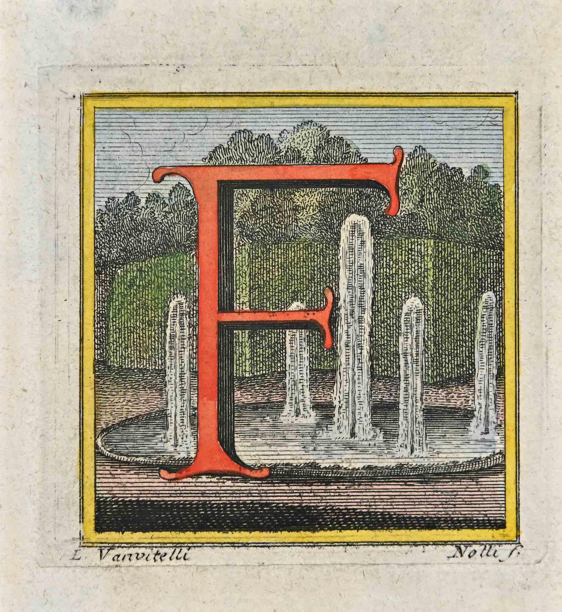 Buchstabe des Alphabets F  aus der Serie "Altertümer von Herculaneum" ist eine Radierung auf Papier, die von Luigi Vanvitelli im 18.

Signiert auf der Platte.

Gute Bedingungen.

Die Radierung gehört zu der Druckserie "Antiquities of Herculaneum
