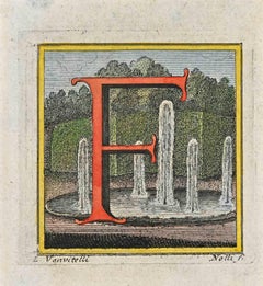 Antique Letter of the Alphabet F - Etching by Luigi Vanvitelli - 18th Century