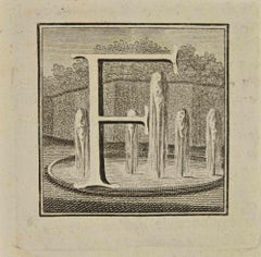 Buchstabe des Alphabets F – Radierung von Luigi Vanvitelli – 18. Jahrhundert