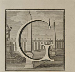 Buchstabe des Alphabets G - Radierung von Luigi Vanvitelli - 18. Jahrhundert