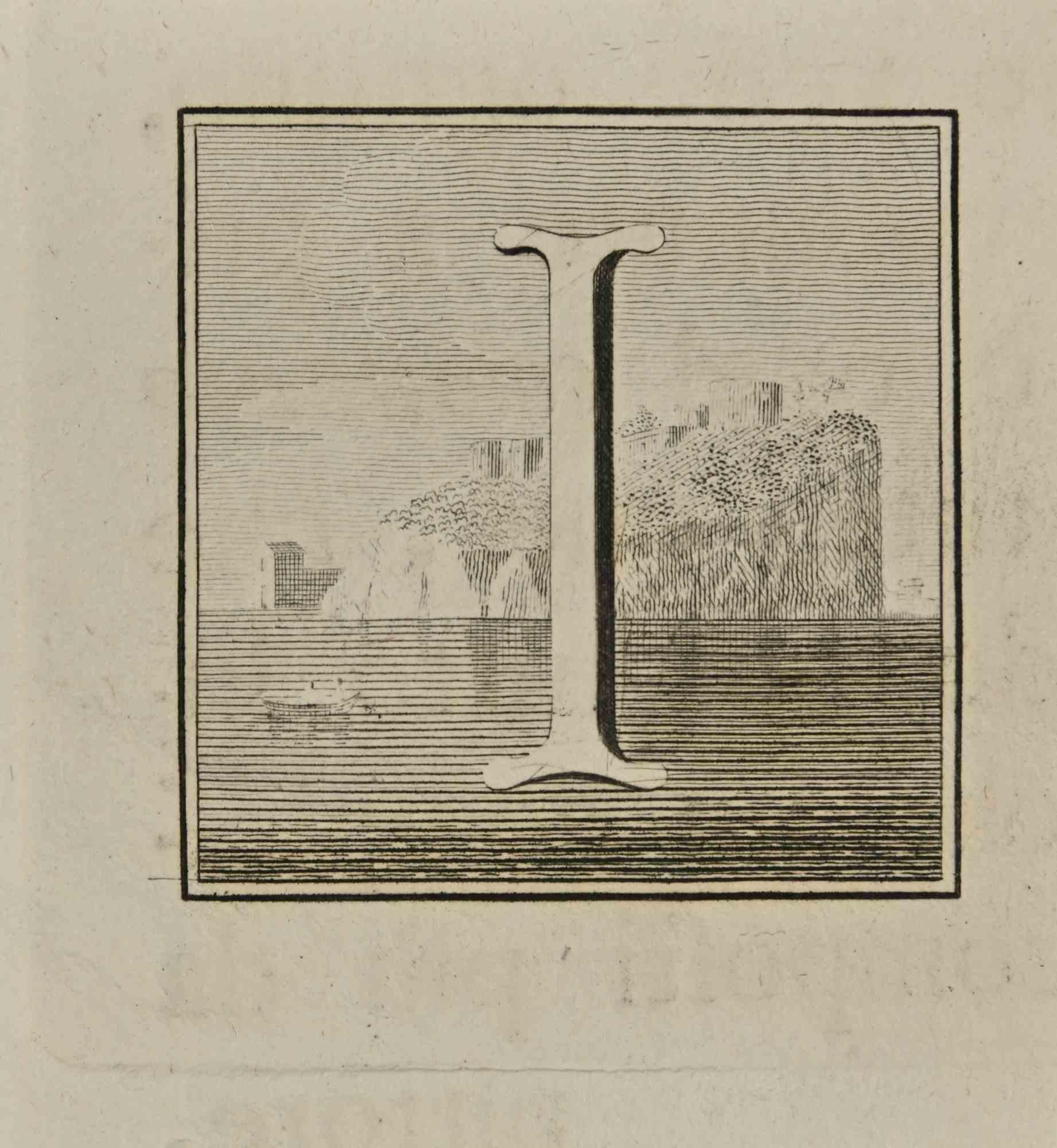 Buchstabe des Alphabets I,  aus der Serie "Altertümer von Herculaneum" ist eine Radierung auf Papier, die von Luigi Vanvitelli im 18.

Gute Bedingungen.

Die Radierung gehört zu der Druckserie "Antiquities of Herculaneum Exposed" (Originaltitel: "Le