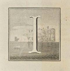 Buchstabe des Alphabets I - Radierung von Luigi Vanvitelli - 18. Jahrhundert