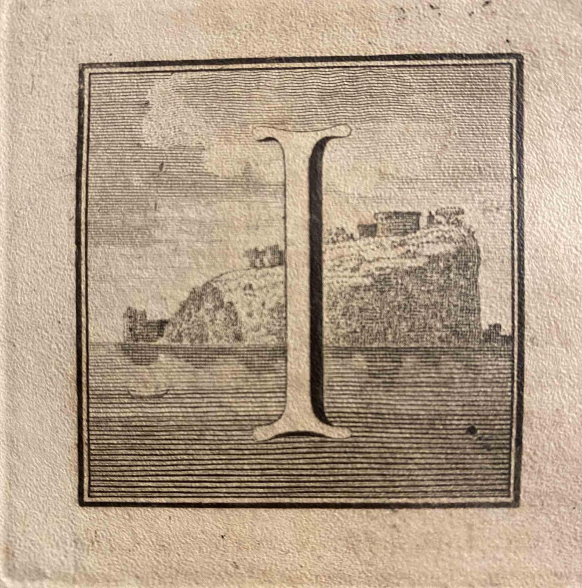 Lettre de l'Alphabet I de la série "Antiquités d'Herculanum", est une gravure sur papier réalisée par Luigi Vanvitelli au 18ème siècle.

Bon état avec quelques rousseurs.

La gravure appartient à la suite d'estampes "Antiquités d'Herculanum