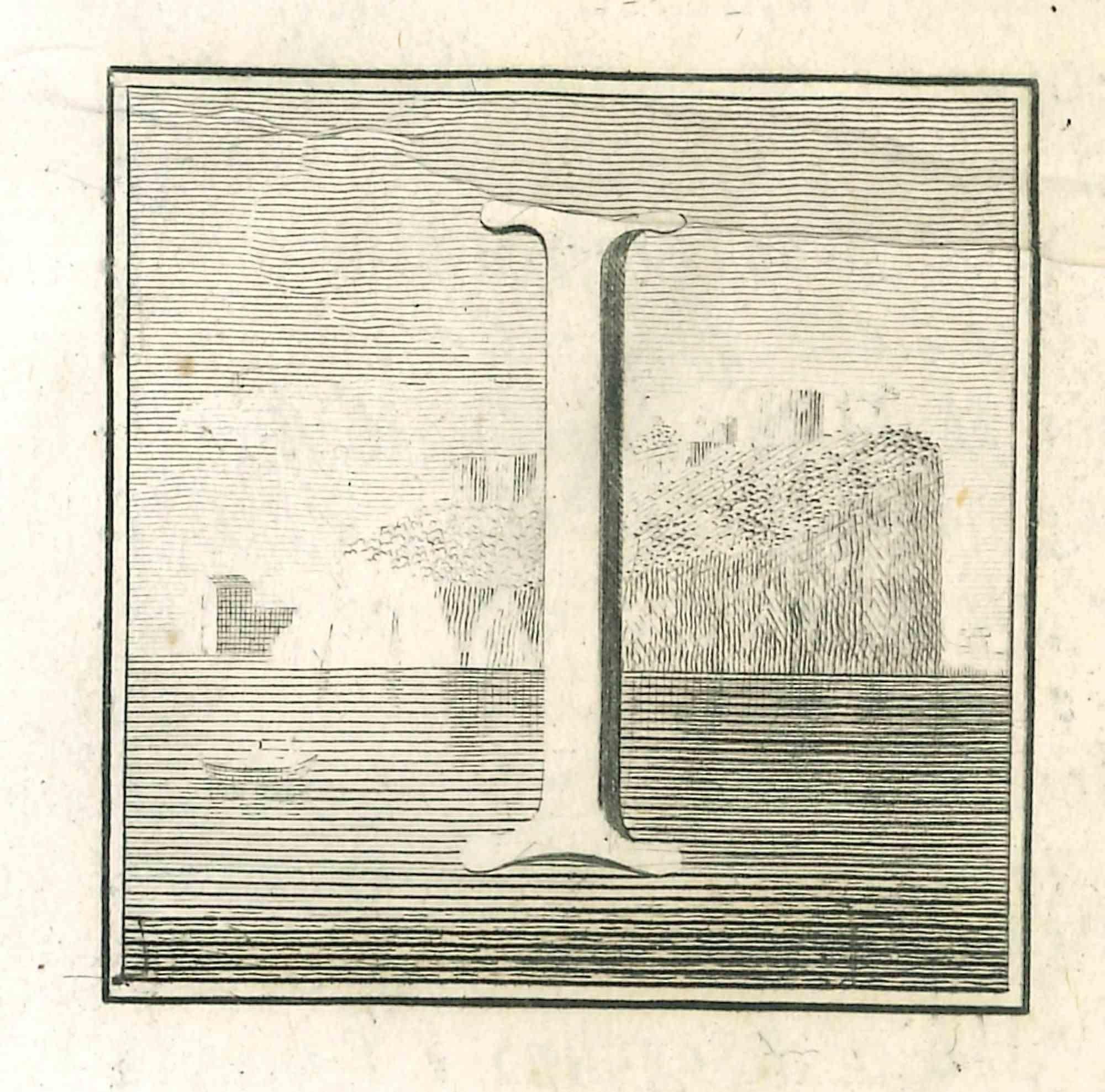 Buchstabe des Alphabets I,  aus der Serie "Altertümer von Herculaneum" ist eine Radierung auf Papier, die von Luigi Vanvitelli im 18.

Guter Zustand mit einigen Faltungen.

Die Radierung gehört zu der Druckserie "Antiquities of Herculaneum Exposed"