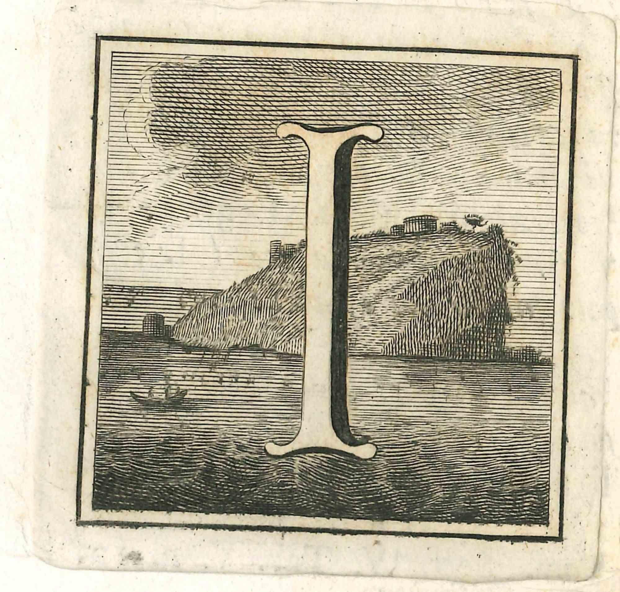 Lettre de l'alphabet I,  de la série "Antiquités d'Herculanum", est une gravure sur papier réalisée par Luigi Vanvitelli au 18ème siècle.

Bon état avec quelques pliures.

La gravure appartient à la suite d'estampes "Antiquités d'Herculanum