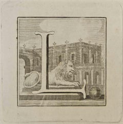 Letter of the Alphabet L- Etching by Luigi Vanvitelli - 18th Century