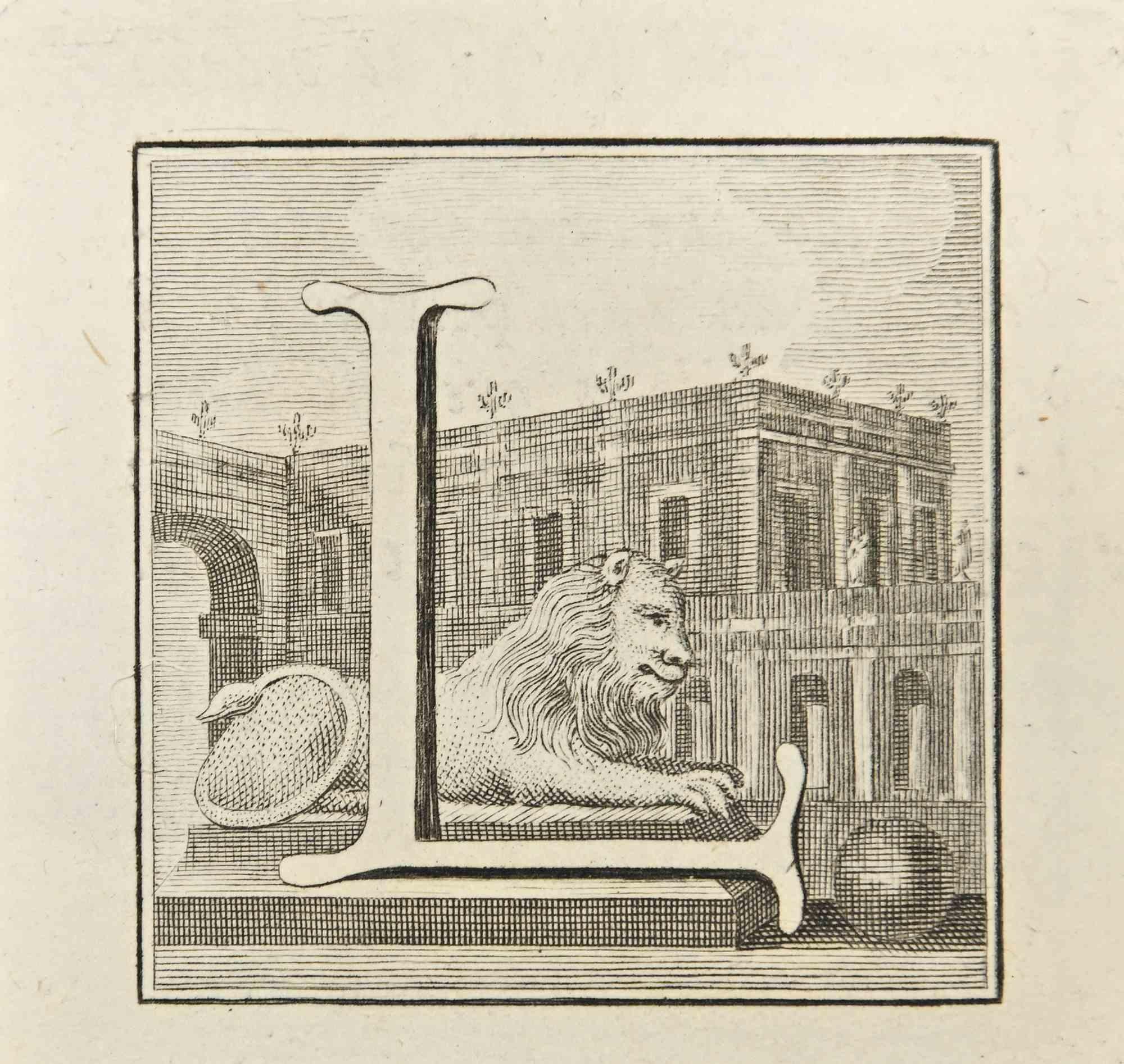 Letter of the Alphabet L,  from the series "Antiquities of Herculaneum", is an etching on paper realized by Luigi Vanvitelli in the 18th century.

Good conditions.

The etching belongs to the print suite “Antiquities of Herculaneum Exposed”