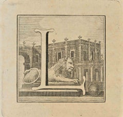 Antique Letter of the Alphabet L - Etching by Luigi Vanvitelli - 18th Century