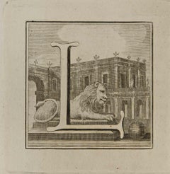Antique Letter of the Alphabet L - Etching by Luigi Vanvitelli - 18th Century