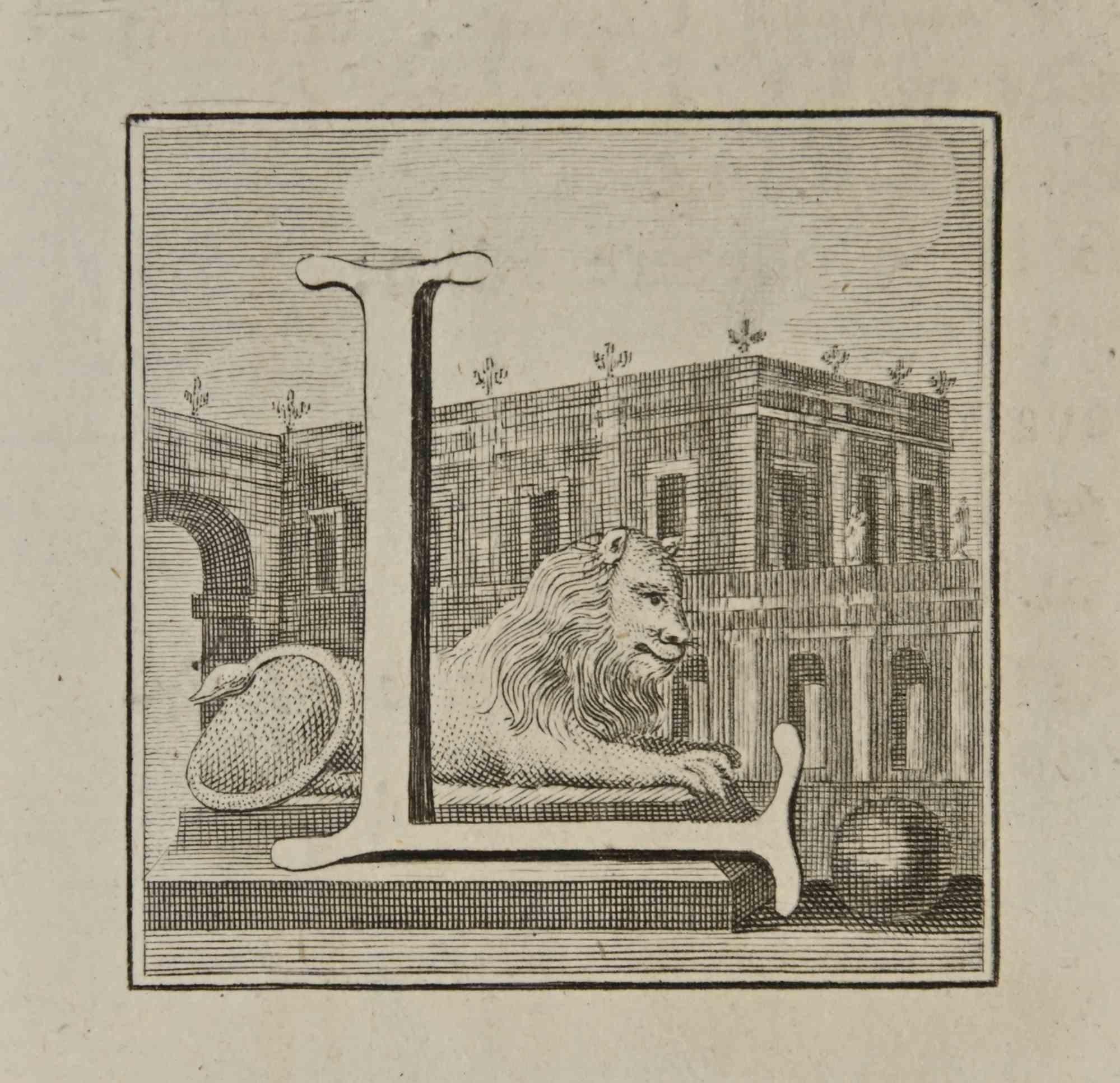 Letter of the Alphabet L,  from the series "Antiquities of Herculaneum", is an etching on paper realized by Luigi Vanvitelli in the 18th century.

Good conditions.

The etching belongs to the print suite “Antiquities of Herculaneum Exposed”
