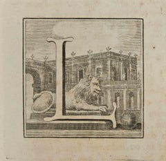 Antique Letter of the Alphabet  L - Etching by Luigi Vanvitelli - 18th Century