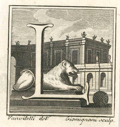 Lettera dell'alfabeto L - Acquaforte di Luigi Vanvitelli - XVIII secolo