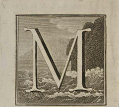 Letter of the Alphabet M  - Etching by Luigi Vanvitelli - 18th Century