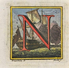 Letter of the Alphabet N - Etching by Luigi Vanvitelli - 18th Century