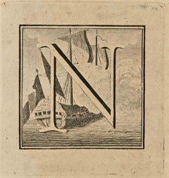 Lettre de l'Alphabet N - gravure de Luigi Vanvitelli - 18ème siècle