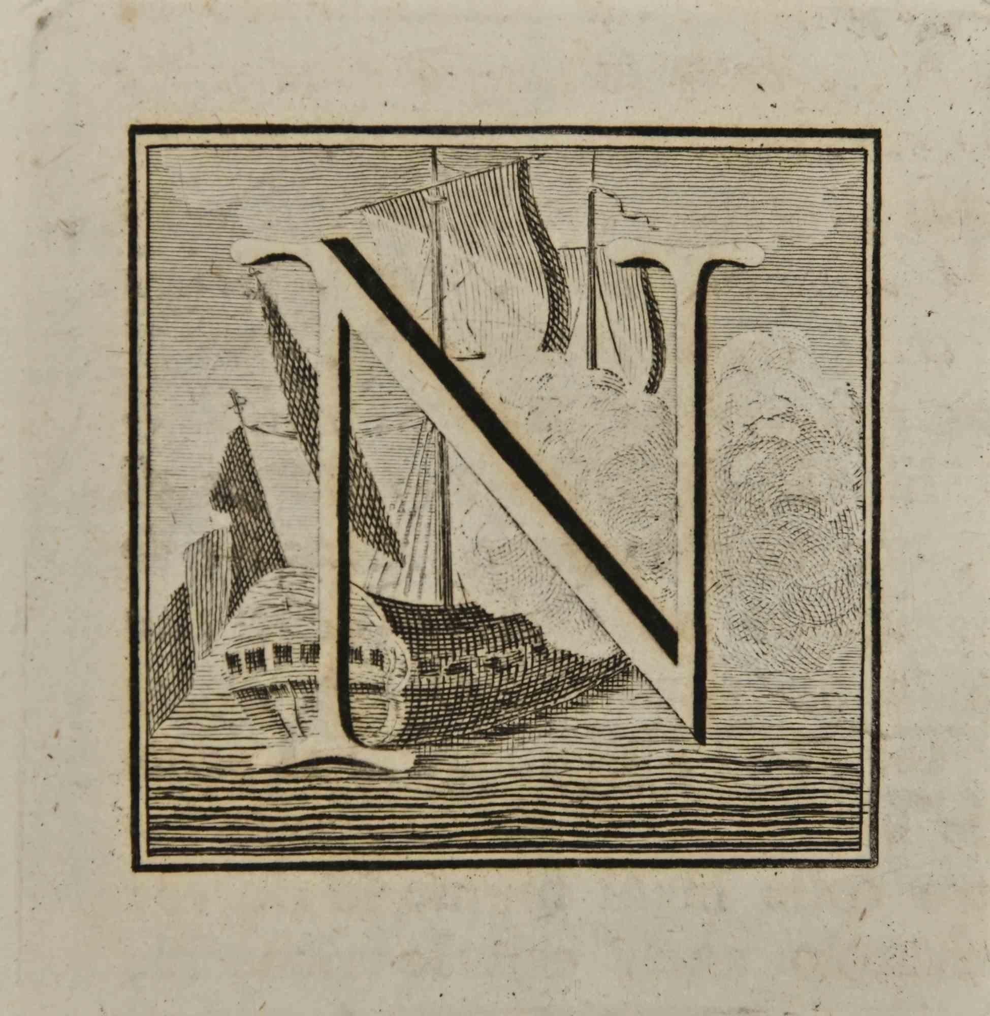 Letter of the Alphabet N,  from the series "Antiquities of Herculaneum", is an etching on paper realized by Luigi Vanvitelli in the 18th century.

Good conditions.

The etching belongs to the print suite “Antiquities of Herculaneum Exposed”