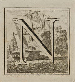Buchstabe des Alphabets N  - Radierung von Luigi Vanvitelli – 18. Jahrhundert