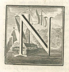 Buchstabe „N“ – Radierung von Luigi Vanvitelli – 18. Jahrhundert