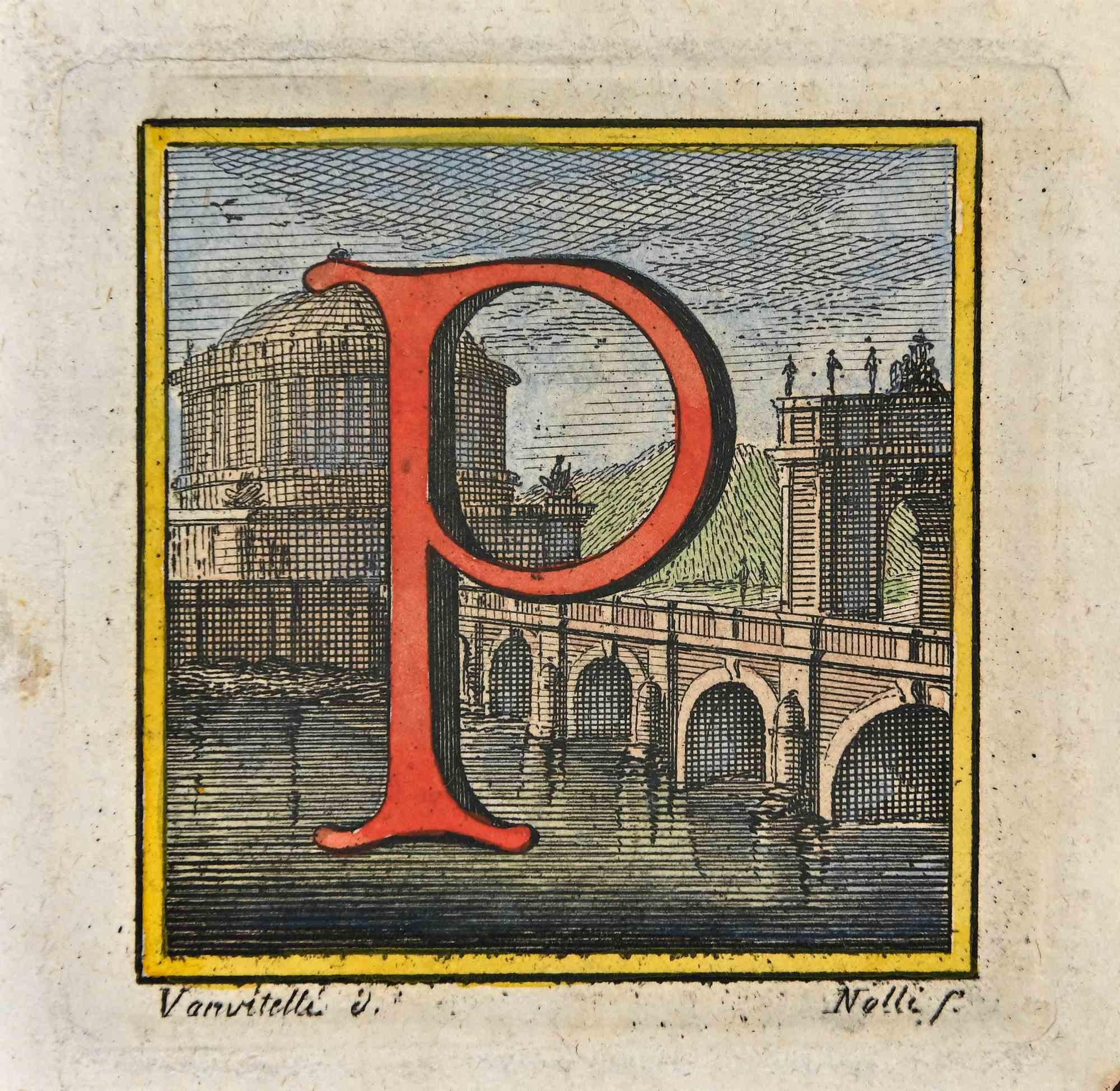 Buchstabe des Alphabets P  aus der Serie "Altertümer von Herculaneum" ist eine Radierung auf Papier, die von Luigi Vanvitelli im 18.

Signiert auf der Platte.

Guter Zustand mit leichten Stockflecken.

Die Radierung gehört zu der Druckserie