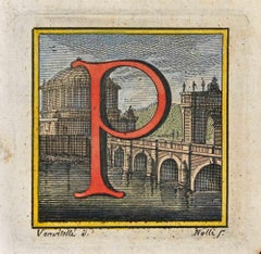 Buchstabe P  Radierung von Luigi Vanvitelli  18. Jahrhundert